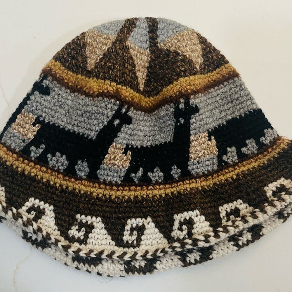 Handmade Crochet Roll Up Llama Pattern Alpaca Hat